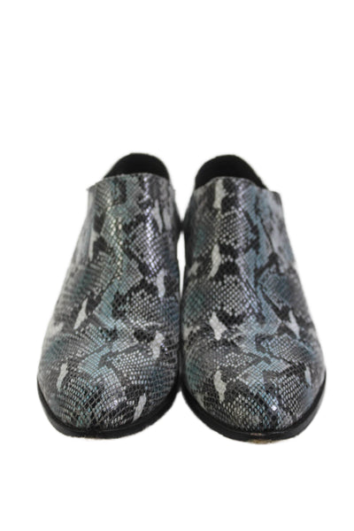 Silent D Womens Pointed Toe Snakeskin Print Geometric Heel Booties Blue Size 10