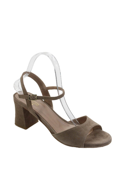 MA+DE 94 Womens Suede Ankle Strap Open Toe Heels Beige Size 9