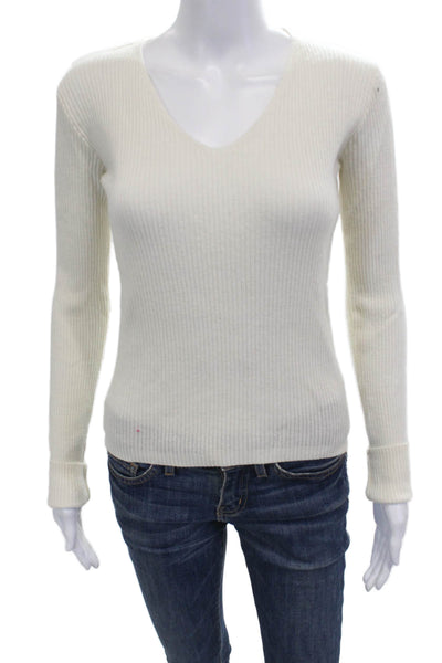 Brandy Melville Unisex White V Neck Long Sleeve Pullover Wool Blend Size S
