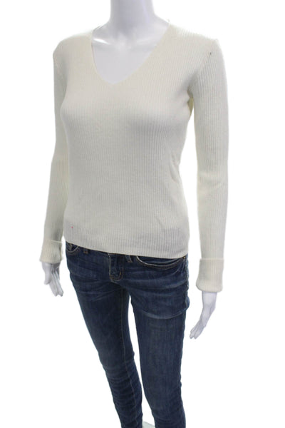 Brandy Melville Unisex White V Neck Long Sleeve Pullover Wool Blend Size S