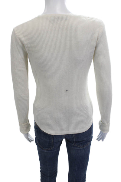 Brandy Melville Unisex White V Neck Long Sleeve Pullover Wool Blend Size S