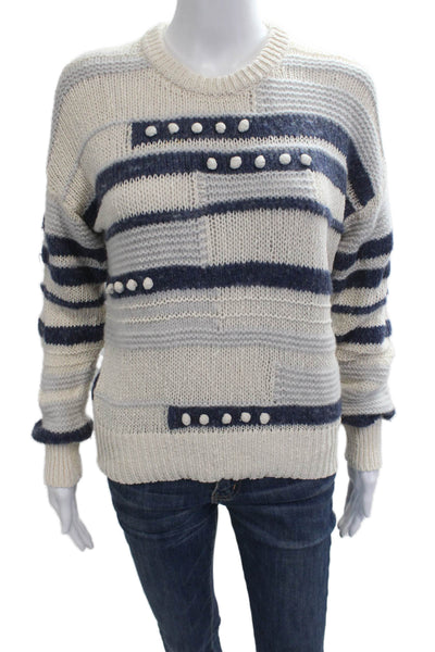 Madewell Unisex Beige Striped Crew Neck Pullover Sweaters Button Size S