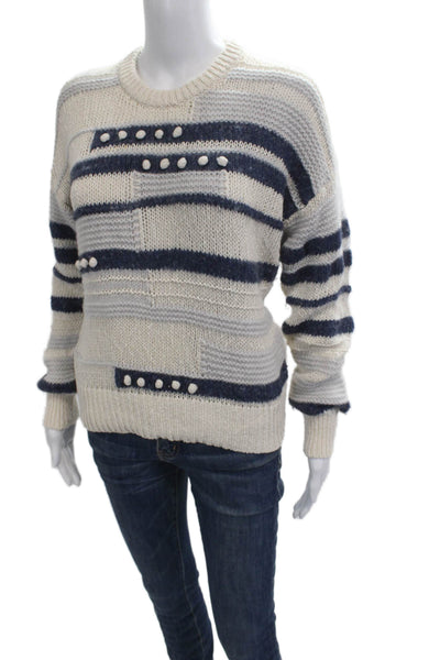 Madewell Unisex Beige Striped Crew Neck Pullover Sweaters Button Size S