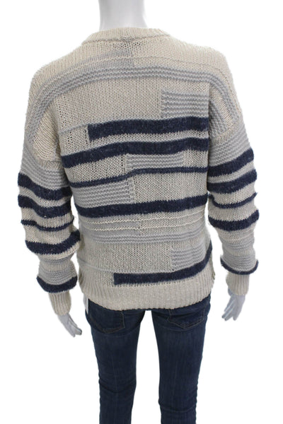 Madewell Unisex Beige Striped Crew Neck Pullover Sweaters Button Size S