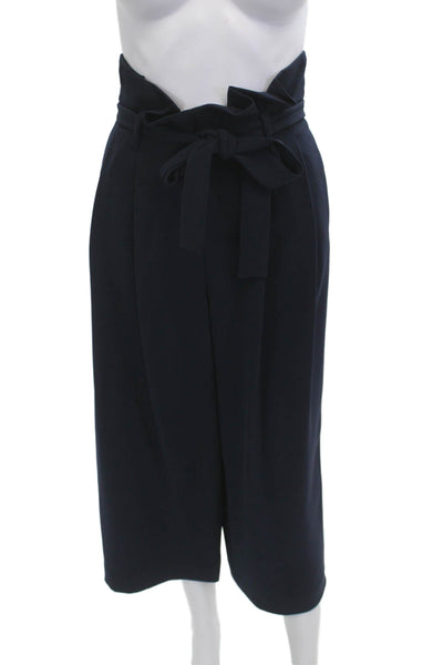 COS Women Cropped Paperbag Dress Pants Dark Blue Drawstring Size 4