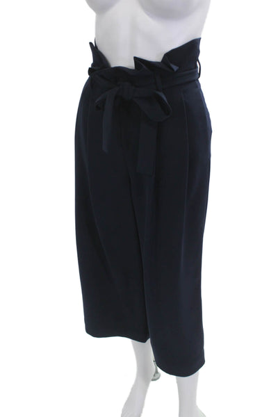 COS Women Cropped Paperbag Dress Pants Dark Blue Drawstring Size 4