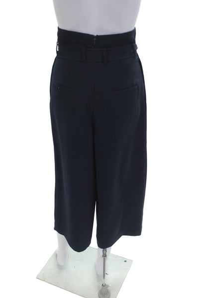 COS Women Cropped Paperbag Dress Pants Dark Blue Drawstring Size 4