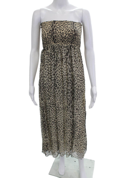 Scoop Womens Beige Silk Animal Print Maxi Sundress Sleeveless Size One Size
