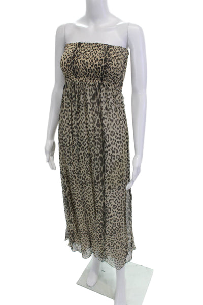 Scoop Womens Beige Silk Animal Print Maxi Sundress Sleeveless Size One Size