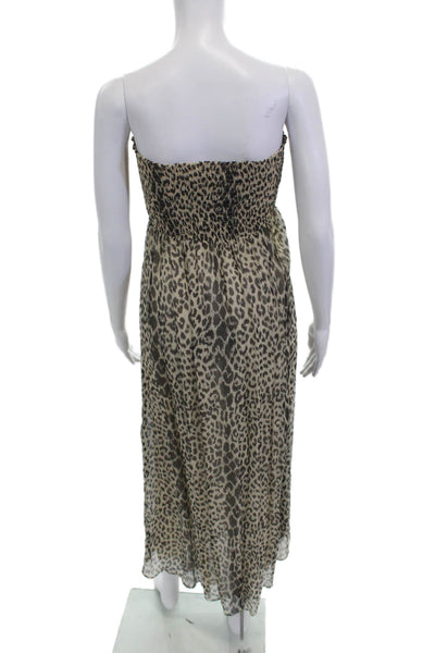 Scoop Womens Beige Silk Animal Print Maxi Sundress Sleeveless Size One Size
