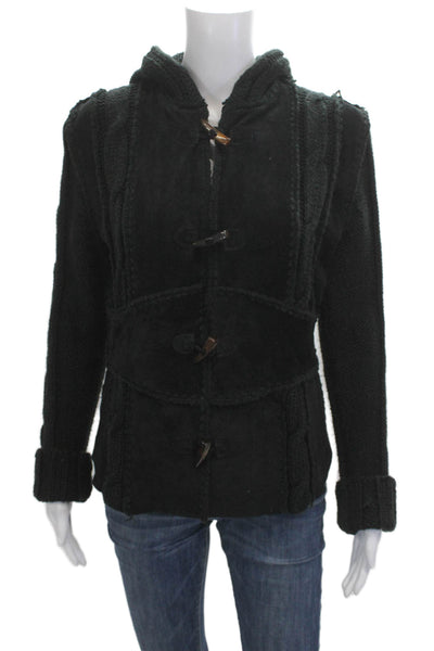 Doma Womens Black Leather Jacket Button High Neck Long Sleeve Size M