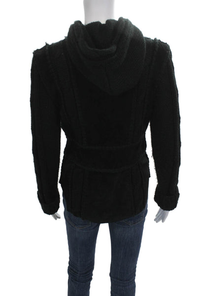 Doma Womens Black Leather Jacket Button High Neck Long Sleeve Size M