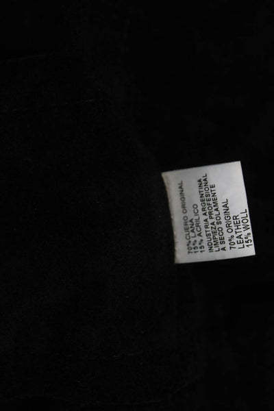 Doma Womens Black Leather Jacket Button High Neck Long Sleeve Size M