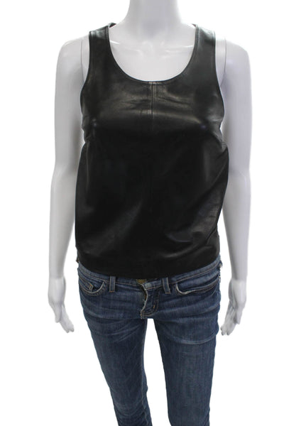 Calvin Klein Jeans Womens Black Leather Biker Round Neck Tank Size XS