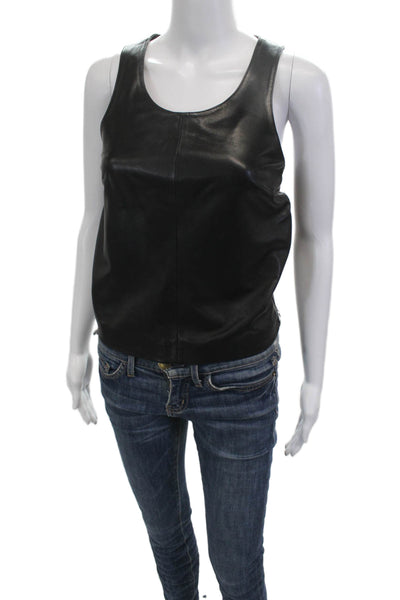 Calvin Klein Jeans Womens Black Leather Biker Round Neck Tank Size XS