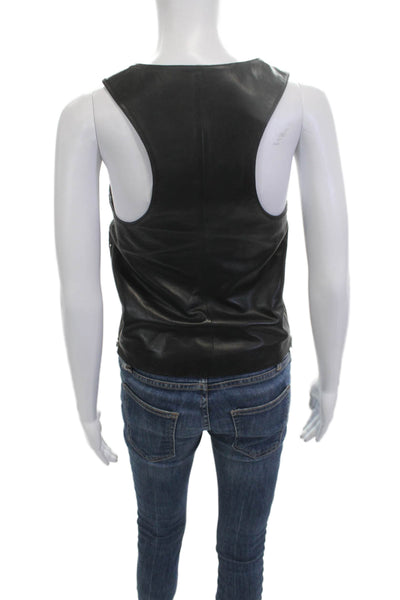 Calvin Klein Jeans Womens Black Leather Biker Round Neck Tank Size XS
