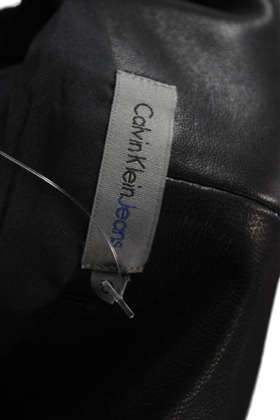 Calvin Klein Jeans Womens Black Leather Biker Round Neck Tank Size XS