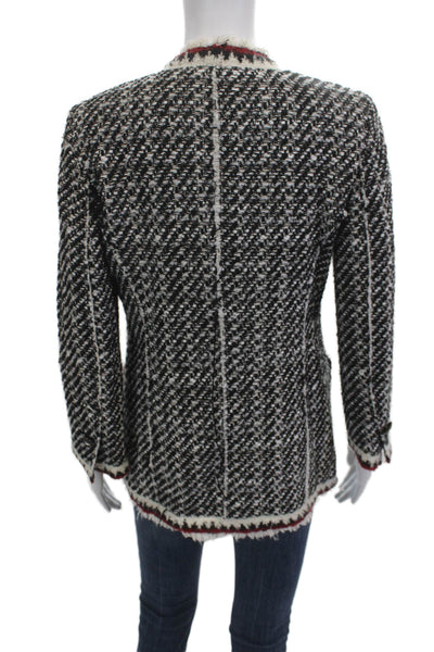 Zara Womens Blazer Black Herringbone V Neck Button Long Sleeve Acrylic Size S