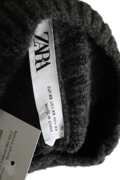 Zara Unisex Pullover Sweater Dark Gray Mock Neck Long Sleeve Size XS