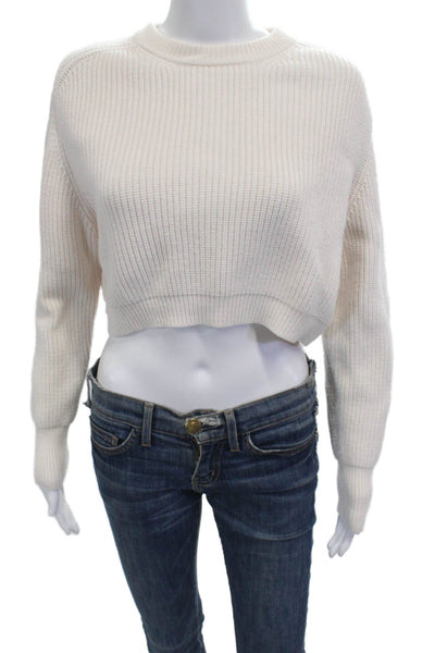 Zara Unisex Pullover White Crew Neck Long Sleeve Button Size S