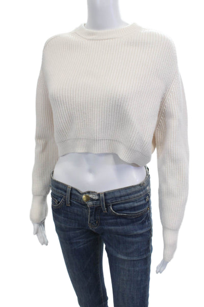 Zara Unisex Pullover White Crew Neck Long Sleeve Button Size S
