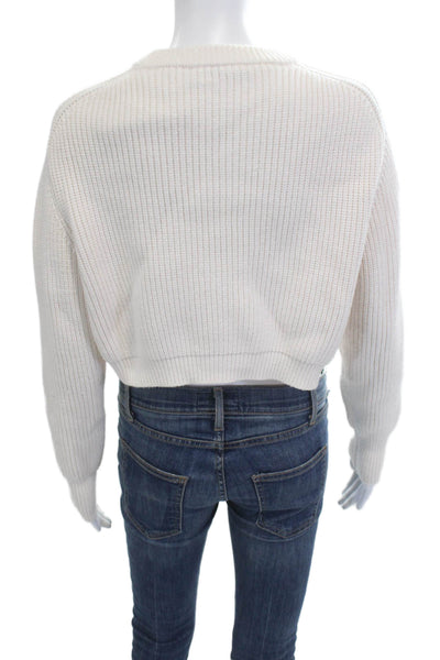 Zara Unisex Pullover White Crew Neck Long Sleeve Button Size S