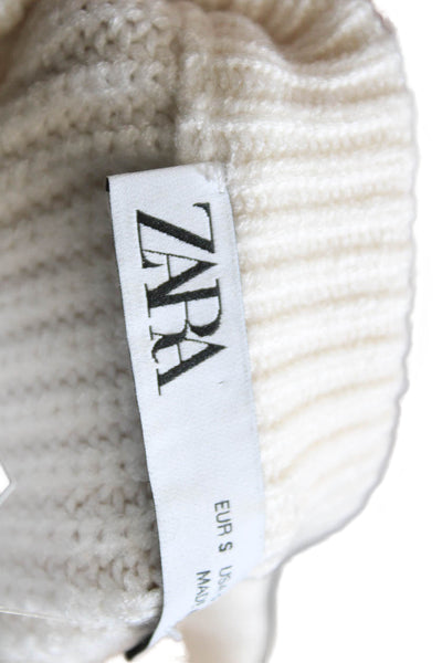 Zara Unisex Pullover White Crew Neck Long Sleeve Button Size S