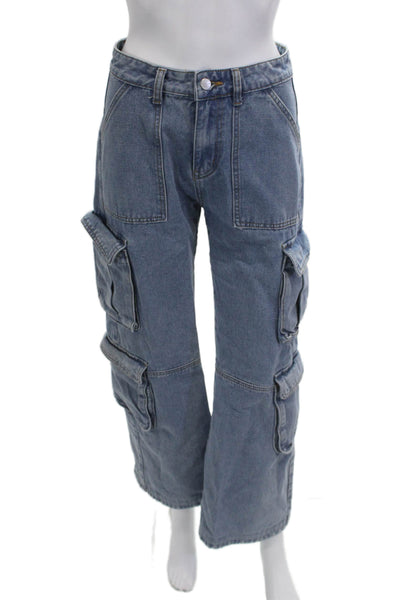 Superdown Unisex Wide Leg Jeans Blue Mid Rise 100% Cotton Size 24