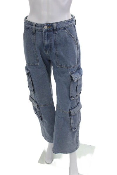 Superdown Unisex Wide Leg Jeans Blue Mid Rise 100% Cotton Size 24