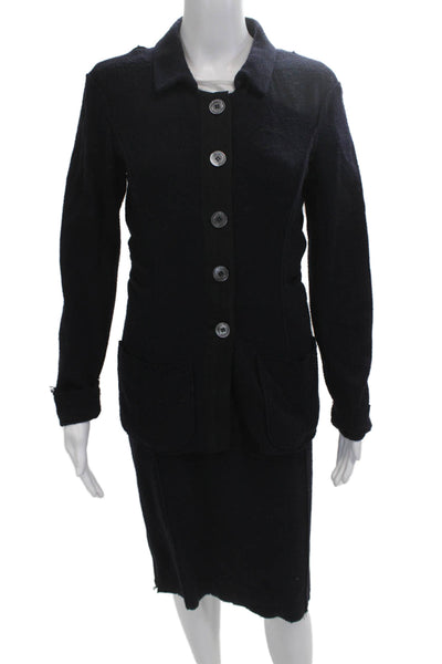 Nina Ricci Women 2 Piece Blazer Suit Black Collared Button Long Sleeve Size 40