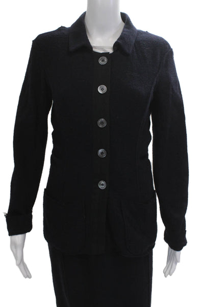 Nina Ricci Women 2 Piece Blazer Suit Black Collared Button Long Sleeve Size 40