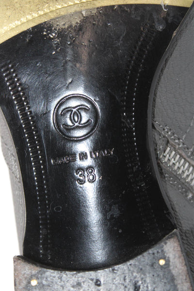 Chanel Womens Leather Cap Toe Zip Flat Oxford Shoes Gray Black Size 38
