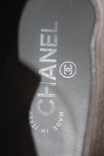 Chanel Womens Leather Cap Toe Zip Flat Oxford Shoes Gray Black Size 38