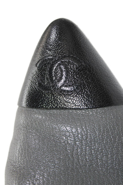 Chanel Womens Leather Cap Toe Zip Flat Oxford Shoes Gray Black Size 38
