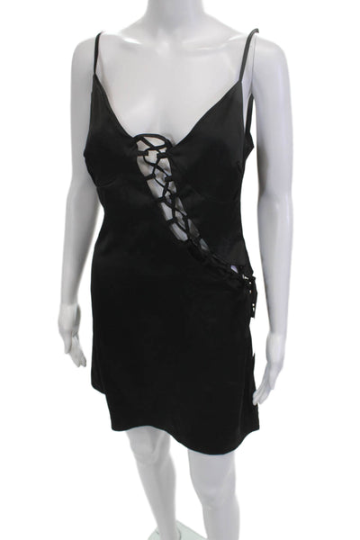 Nasty Gal Womens Mini Slip Dress Black V-Neck Lace Up Sleeveless Gothic Size 6