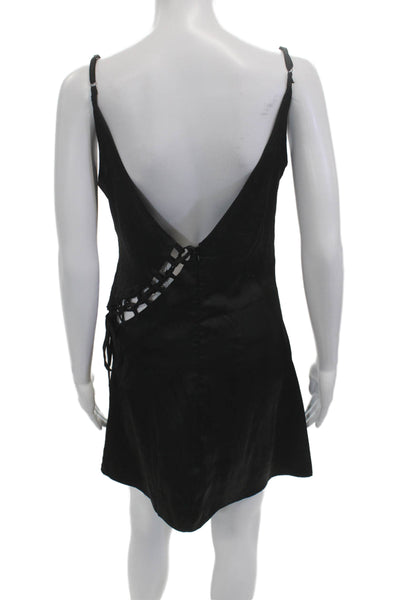 Nasty Gal Womens Mini Slip Dress Black V-Neck Lace Up Sleeveless Gothic Size 6