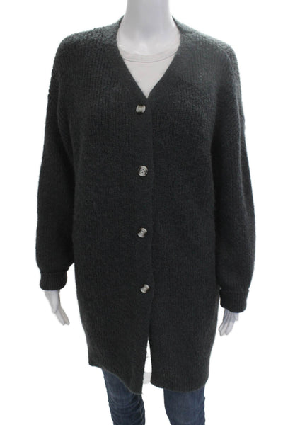 Zara Unisex Cardigan Dark Gray V Neck Button Long Sleeve Polyester Size S