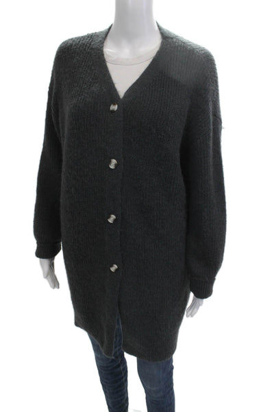 Zara Unisex Cardigan Dark Gray V Neck Button Long Sleeve Polyester Size S