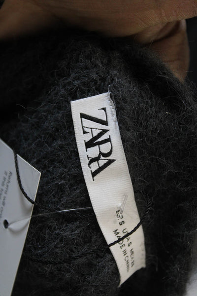 Zara Unisex Cardigan Dark Gray V Neck Button Long Sleeve Polyester Size S