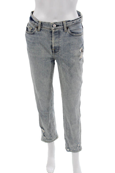 7 For All Mankind Womens Boyfriend Cropped Light Blue High Rise Jeans Size 26