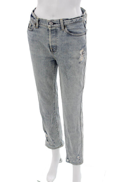 7 For All Mankind Womens Boyfriend Cropped Light Blue High Rise Jeans Size 26