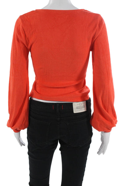 Lovers + Friends Womens Cropped Orange V-Neck Long Sleeve Blouse Size 2XS