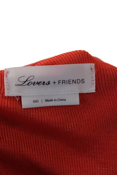 Lovers + Friends Womens Cropped Orange V-Neck Long Sleeve Blouse Size 2XS