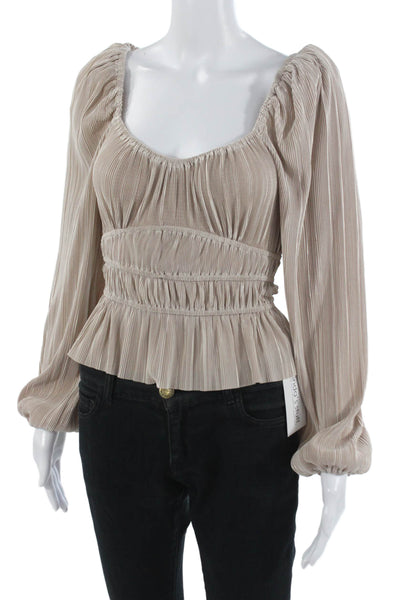 ASTR Womens Bohemian Square Neck Long Sleeve Blouse Beige Size XS