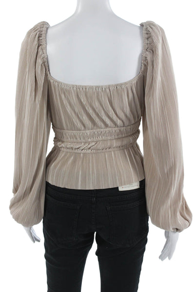 ASTR Womens Bohemian Square Neck Long Sleeve Blouse Beige Size XS