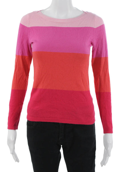 Banana Republic Women Pullover Striped Pink Round Neck Merino Wool Size 2XS
