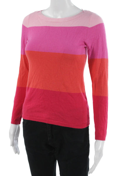 Banana Republic Women Pullover Striped Pink Round Neck Merino Wool Size 2XS