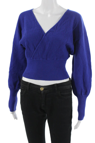 Lovers + Friends Unisex Pullover Sweater Blue V Neck Long Sleeve Size 2XS