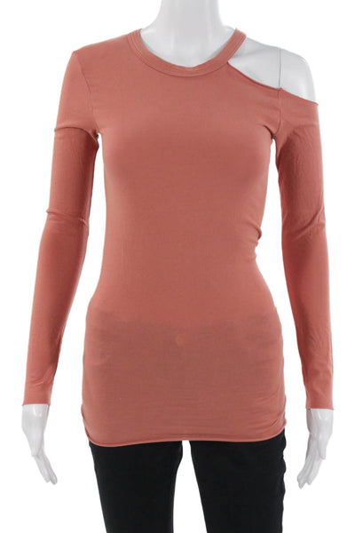 Enza Costa Women Orange T-Shirt Long Sleeve Crew Neck Cotton Lycra Size XS