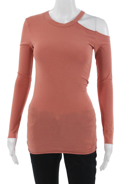 Enza Costa Women Orange T-Shirt Long Sleeve Crew Neck Cotton Lycra Size XS
